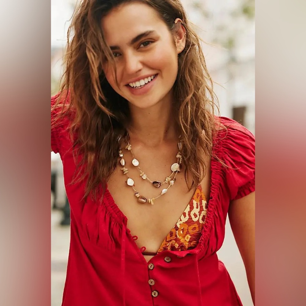 Free people Perri Linen Drop-Waist Mini Dress - Wild Rose Red Sz Small rayon - Picture 7 of 13